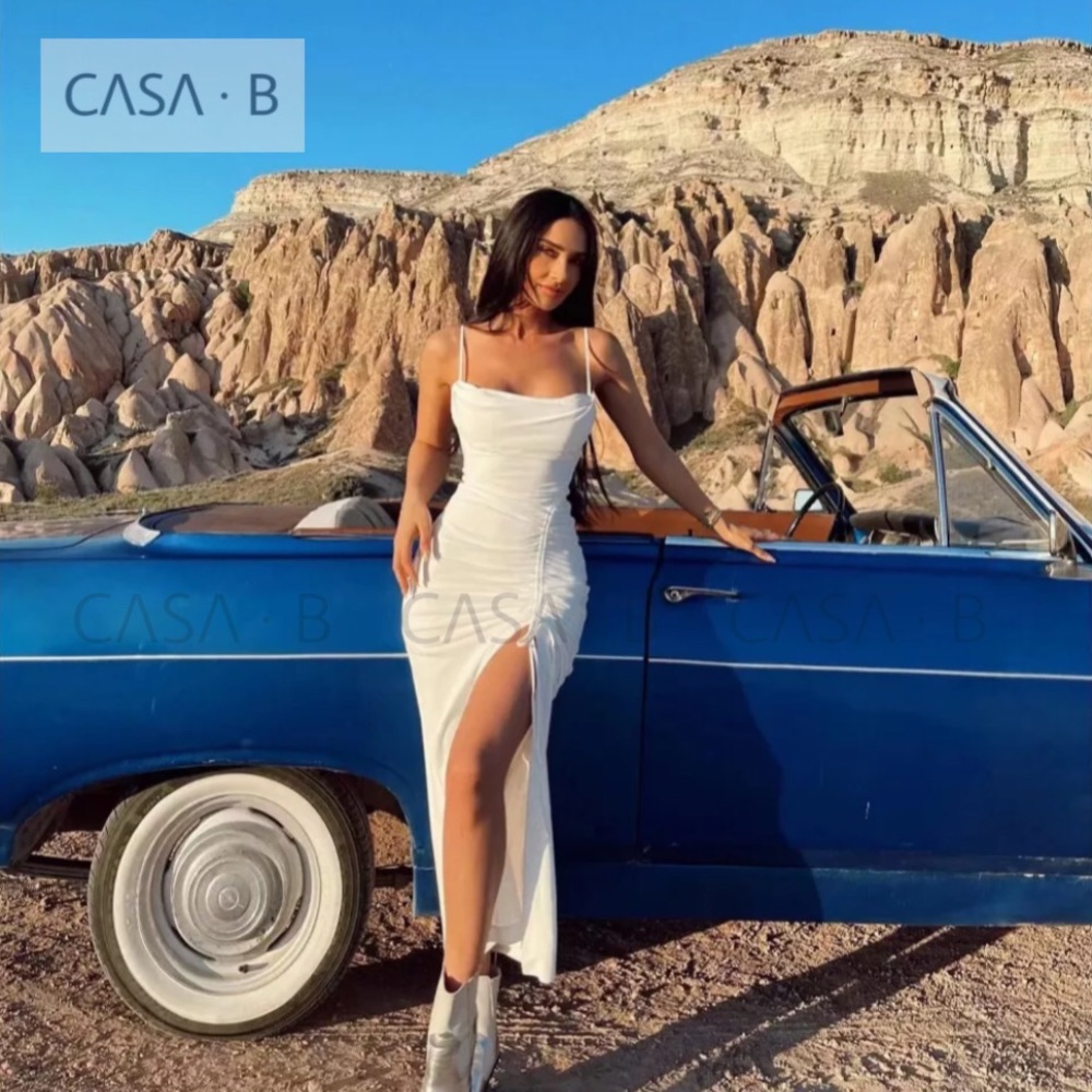 COMING SOON!💫CASA B | Sasha Draped High-Slit Side Ruched Dress in Ivory🕊